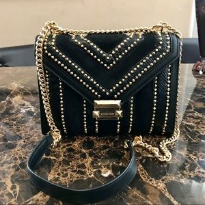 NWT MICHAEL KORS WHITNEY LG BLK GOLD SHOULDER BAG